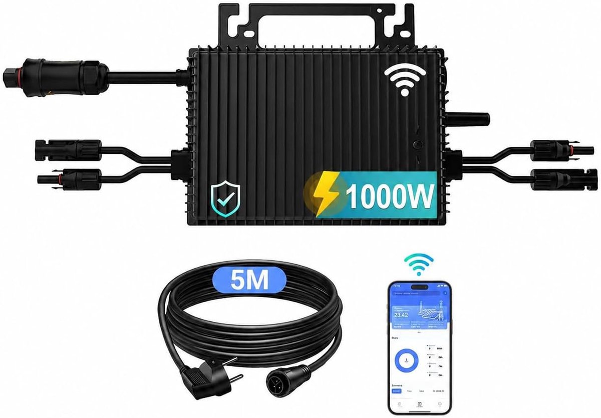 Micro Omvormer - Zonne-energie Omvormer - Balkon Energie - Met WiFi Bluetooth - 1000 Watt - Zwart