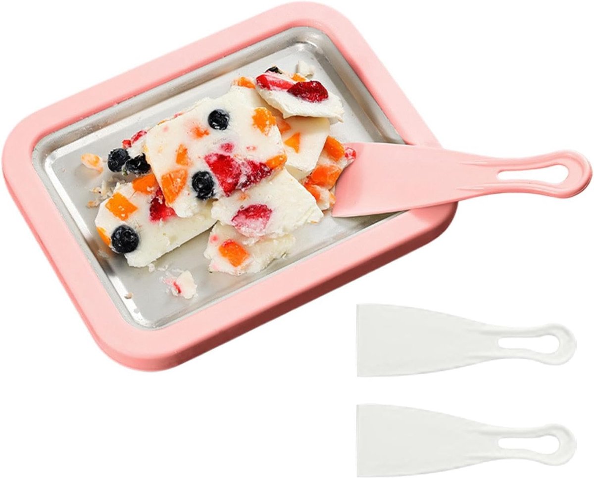 Ijs Bereidingsmachine - Yoghurt Bak - Zelf Ijs Maken - Dubbele Schraper - 22.6cm - Roze