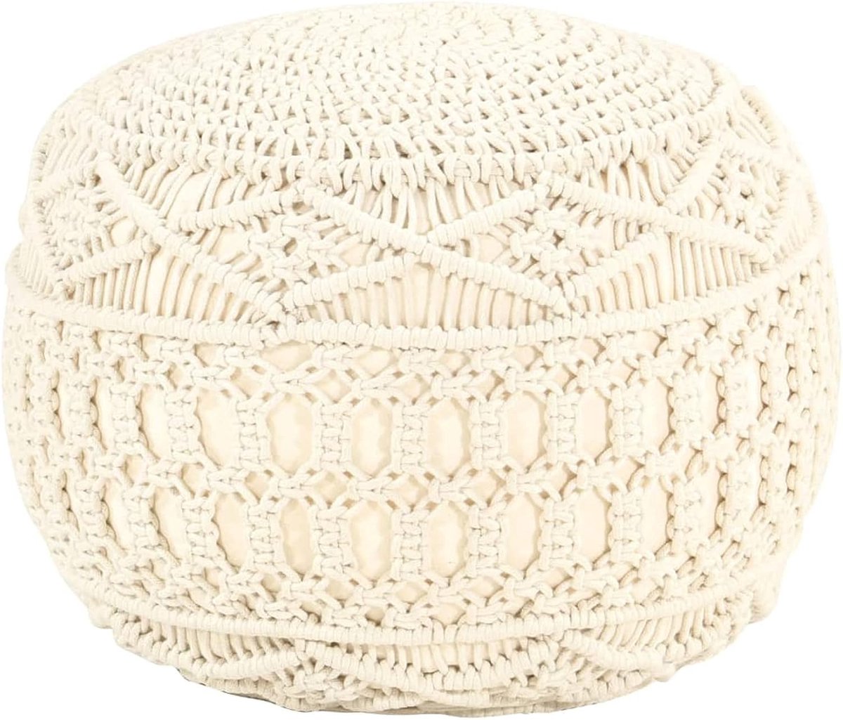 Handgemaakte kruk - Voetenbank poef - Ontspannen in huis - Macramé geweven katoen - 45 x 30 cm - Wit