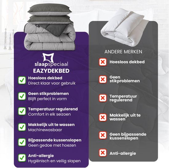 Slaapspeciaal All year dekbed enkel - eazydekbed ® Series Grijs/Antraciet - Dekbed zonder overtrek - 200x200 cm - 30 dagen proefslapen - Hoesloos dekbed - Bedrukt dekbed zonder overtrek - Dekbed in kleur - Gekleurd dekbed - Tweepersoons Dekbed van eazydekbed® — afbeelding 4