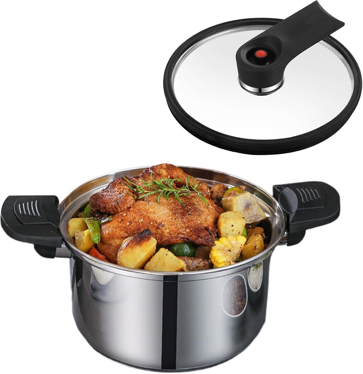 Snelkookpan Roestvrij Staal - Stoomkoker Keuken - Efficiënt Koken - Voedingsstoffen Behoud - 20 cm Diameter - Zilverkleurig