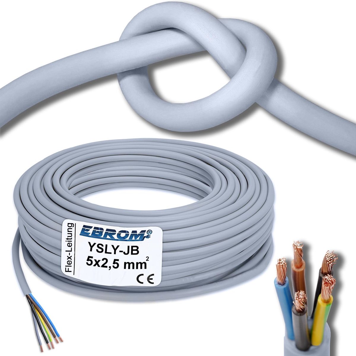 Zeer Flexibele Installatiekabel 5-aderig 2.5mm ² Zwart/Grijs voor Elektrische Installaties