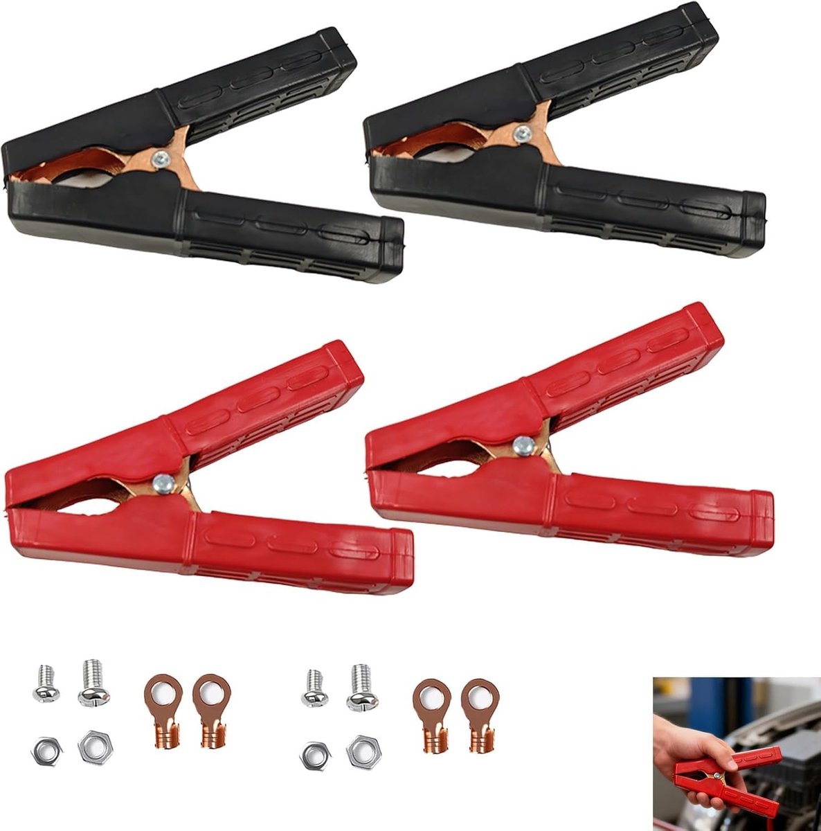 Krokodillenklemmen Set - Accuklemmen Batterij - Accu Starten - Zuiver Koper - 200A 4 Stuks - Rood Zwart