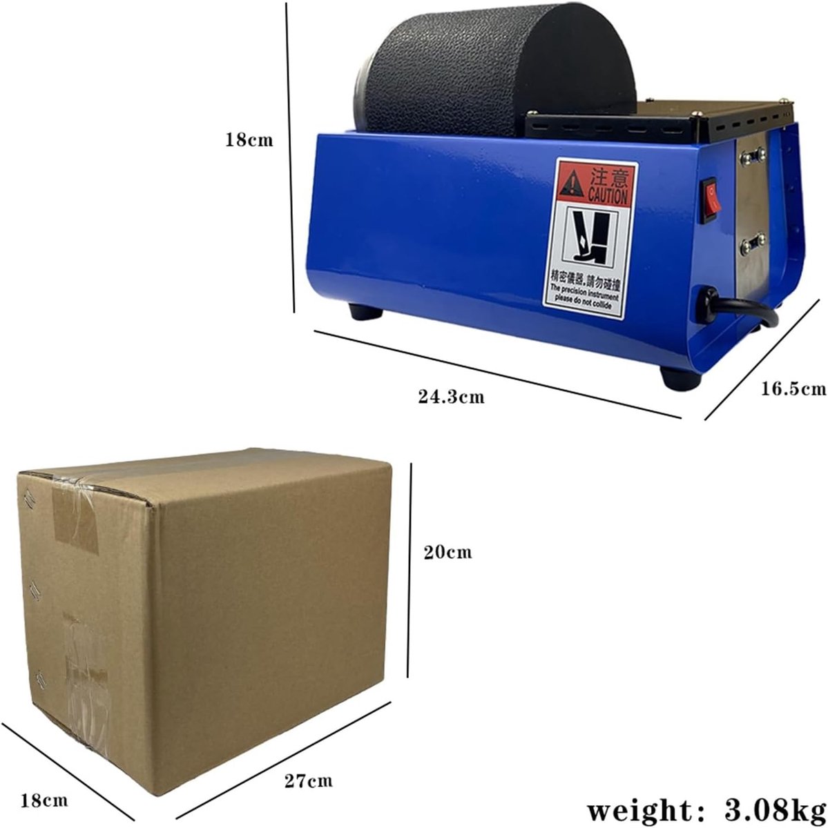 Steen Polijstmachine - Slijpmolen Roller - Edelstenen Maken - Geluiddempende Rubberen Bak - 24.5 cm Lengte - Zwart