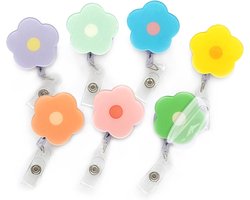 ID-kaartclip - 7 Stuks - Uitschuifbare sleutelring - Flower Floral Nurse Badge Holder Clips Reels ID Name Clip Tag - Work Cards - Trekbare Kaart Houder - Ideaal voor Onderwijzers, Verpleegkundigen en Kantoorprofessionals