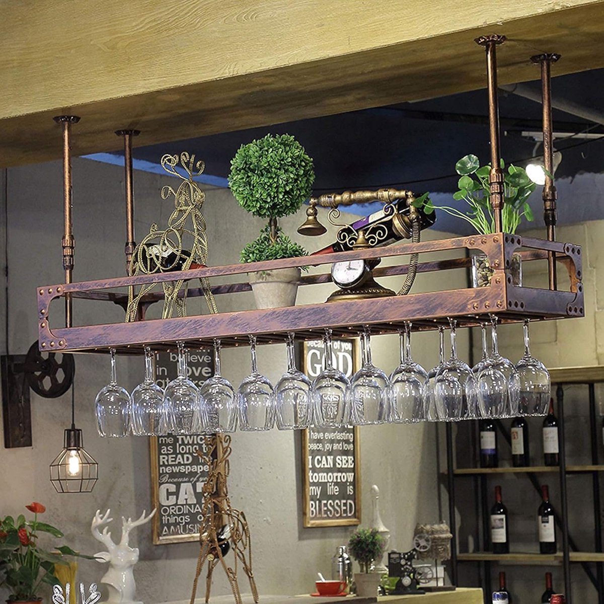 Wijnrek - Wijnglas houder - Keuken organiseren - Stevig metaal - 60 cm - Zwart