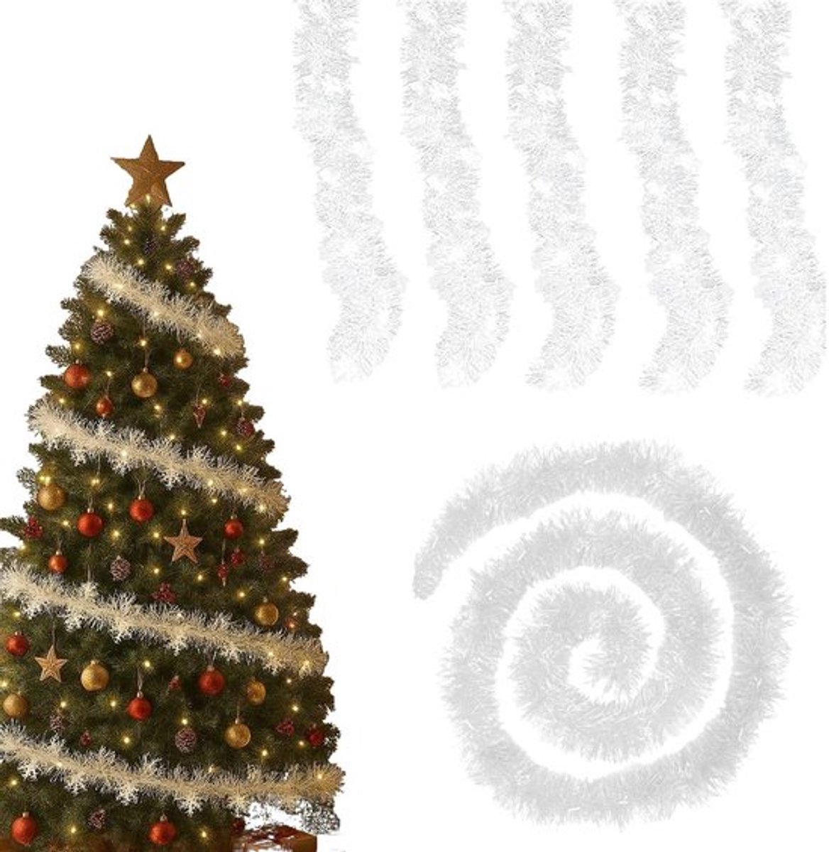 Witte sneeuwvlokken kerstslinger 5 x 2 m pluizig