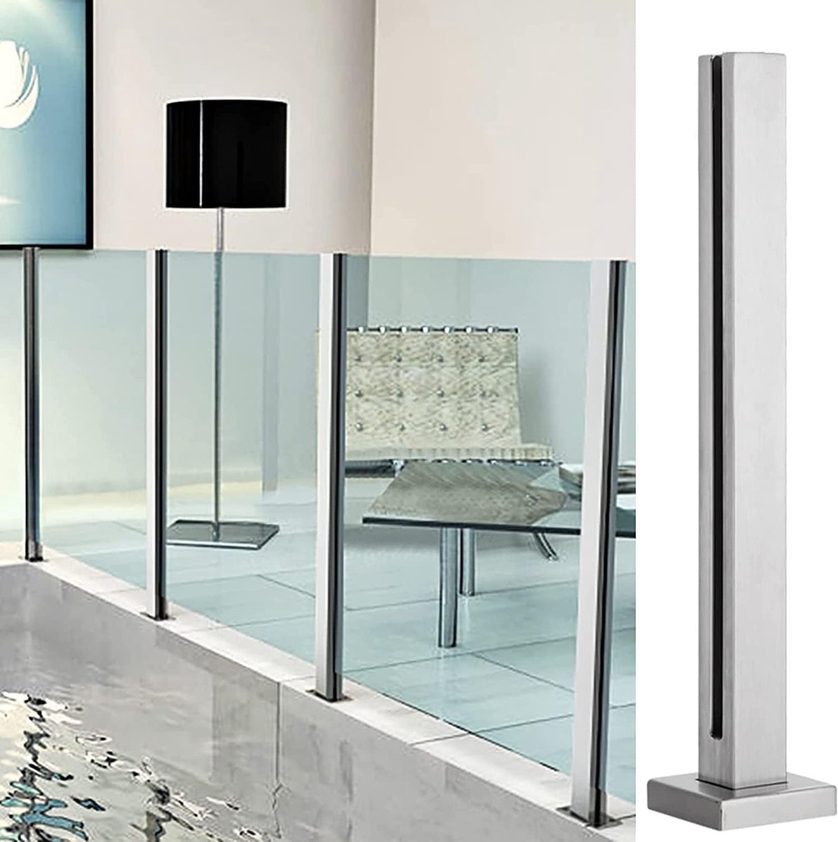 Glazen Schuttingpalen - Balustrade Systeem - Balkon Afschermen - Installatie Zonder Boren - Tot 45 Inch - Zilverkleurig