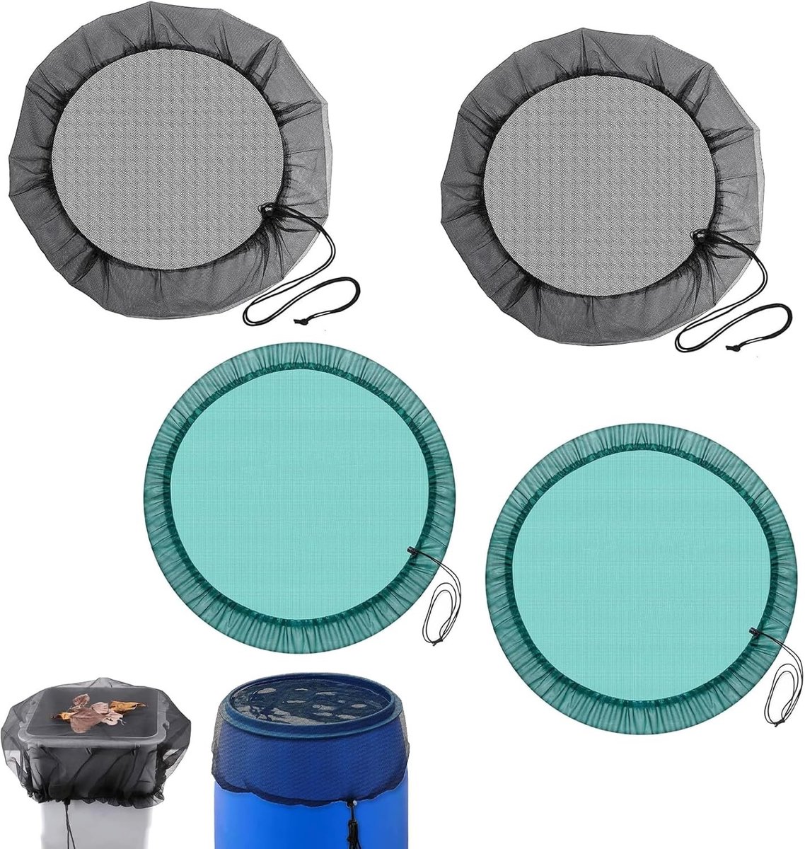 Regenton Net Cover Set - Polyester - Fijnmazig Beschermnet - Verstelbaar - Voor Tuin en Buiten