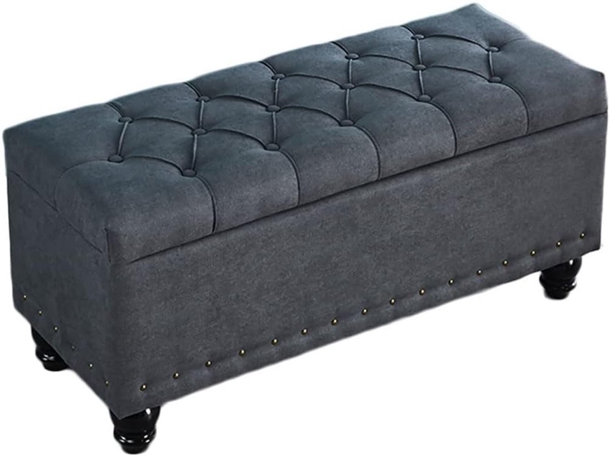 Opbergkruk - Voetenbank kruk - Extra zitplaats - Robuuste houten poot - 40x40x45cm - Meerblauw