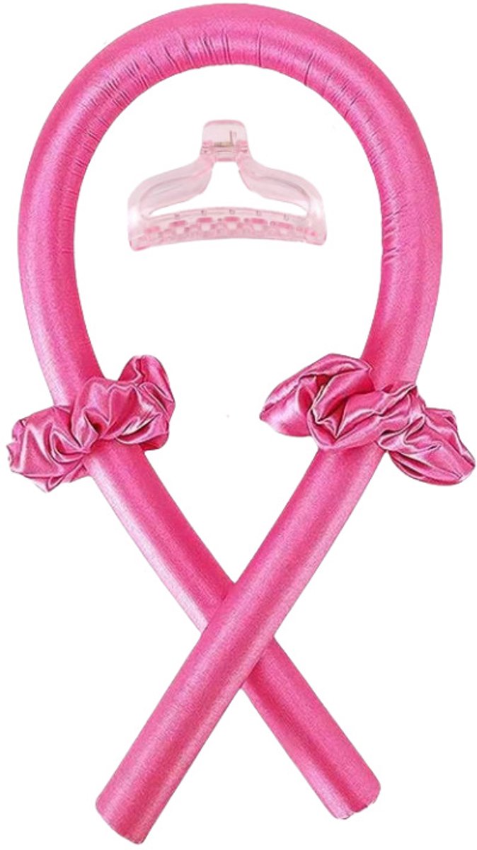 Deze 4-delige set met hittevrije krultang bevat een zachte en comfortabele krultang, twee haarelastiekjes en een haarclip, perfect voor het krullen van je haar 's nachts of voor dagelijks gebruik,Roze rood,4件套