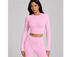 Solace Sculpt Flare Set - Maat M - Roze - 2-delige set: Longsleeve top + Highwaisted Flare Legging - Dames Sportset - Pink