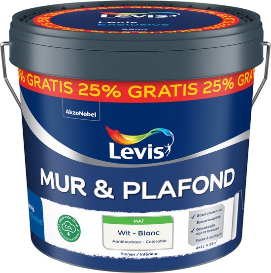 Seau Levis Mur & Plafond mat blanc, 4+1L, 25% gratuit