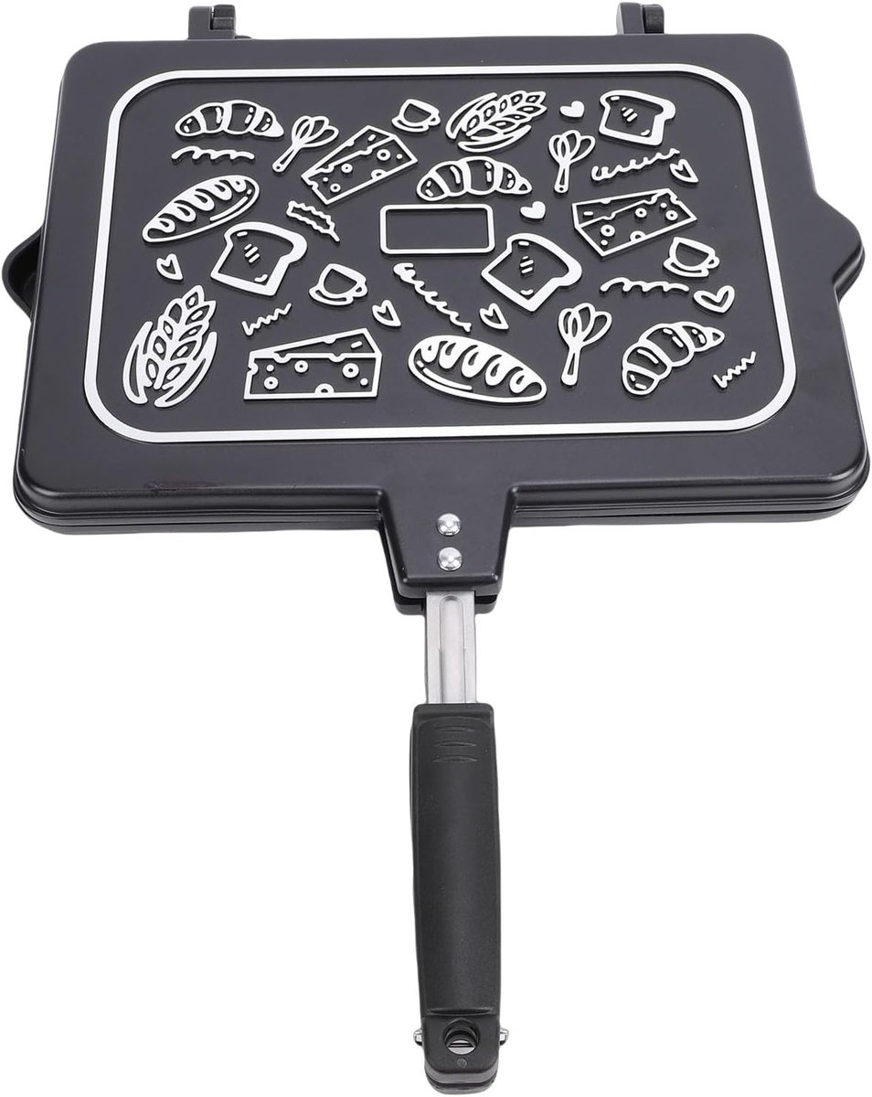 Sandwich Grill Pan - Tostiijzer Pan - Ontbijt Maken - Dubbelzijdig Gestreept - 34.5x48cm - Zwart