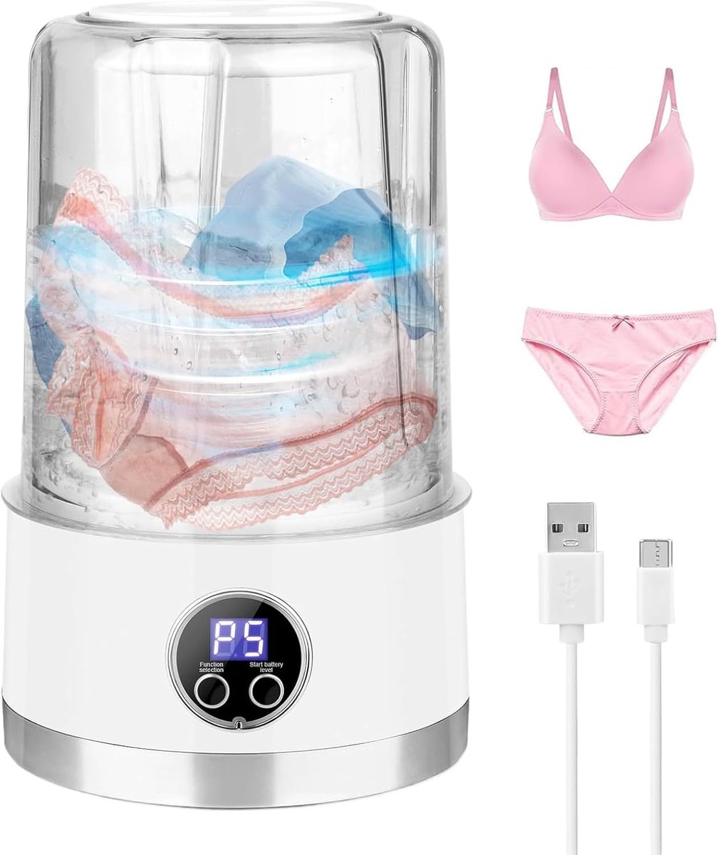 Draagbare Mini Wasmachine Reis Wasmachine Ondergoed Hygiënisch Wassen 360 Graden Reiniging 1 Liter Wit