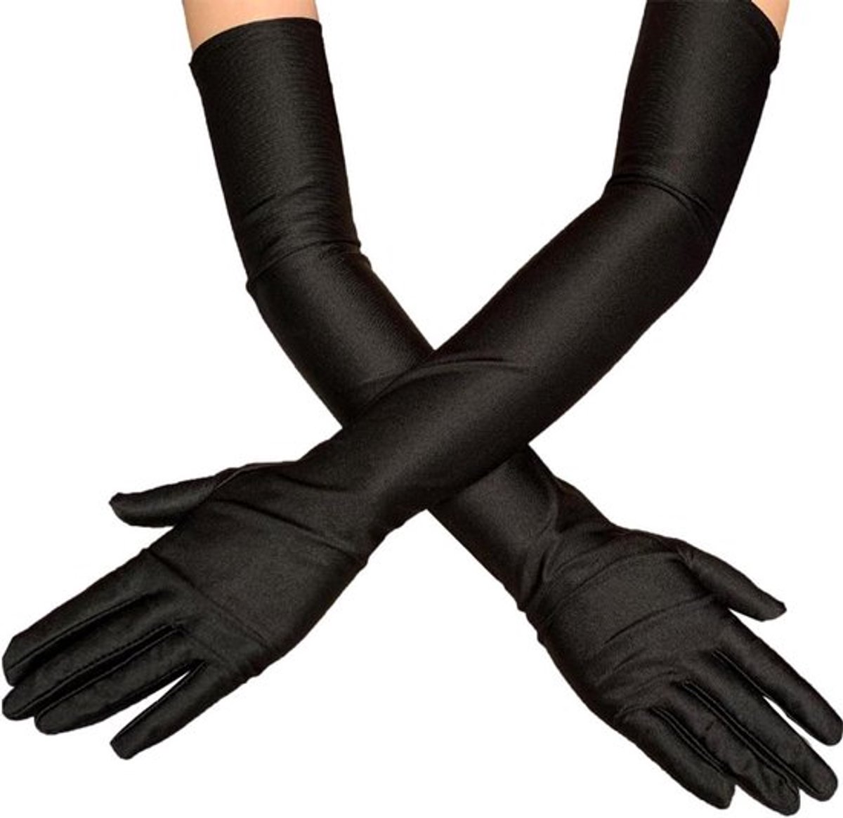 Lange zwart satijn handschoenen voor damen Allecto Plus