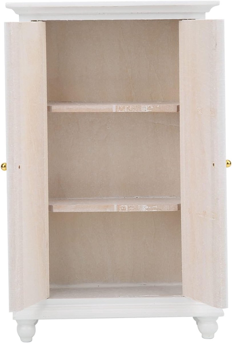 Poppenhuis Kledingkast - Miniatuur Kast - Poppenhuis Decoratie - Levendig Schaalmodel - 95x4x154 cm - Wit