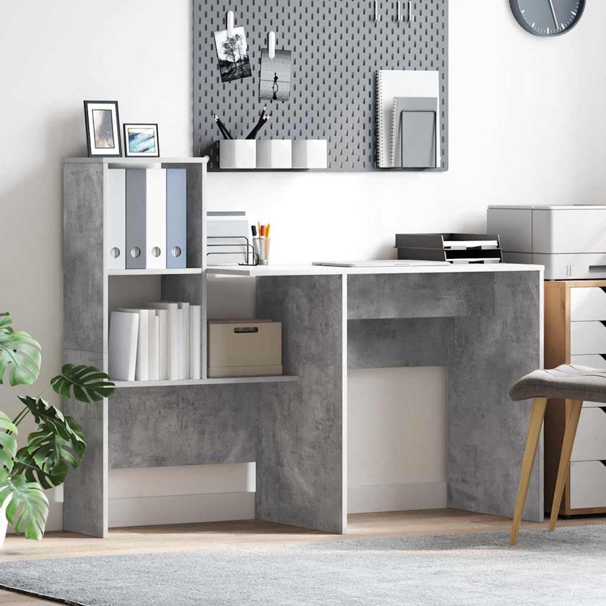 Bureau met Planken - Werktafel Hout - Thuiswerken Organiseren - Mat Betonlook Oppervlak - 1315 cm Lengte - Betongrijs