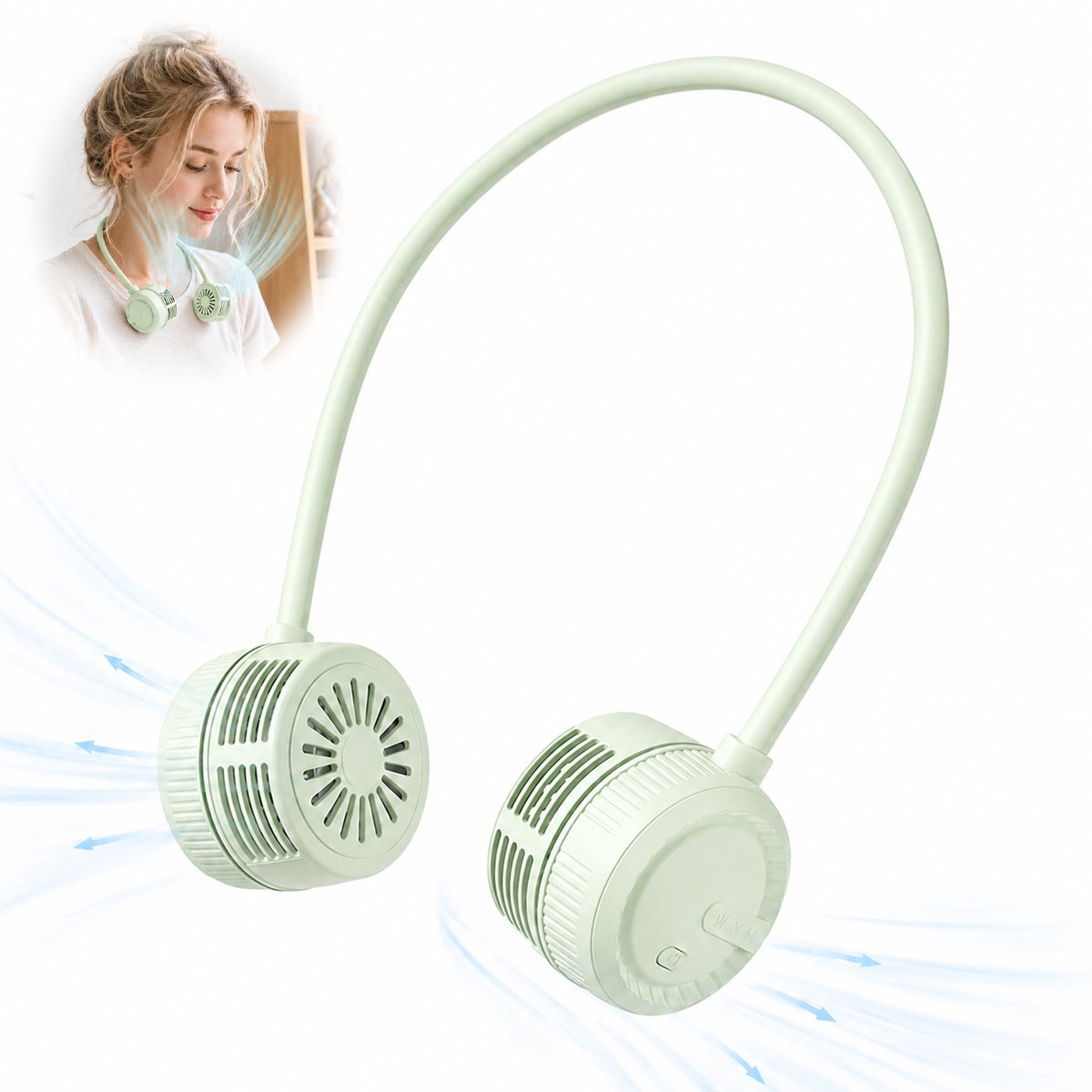 Hangende Nekventilator USB Oplaadbaar – Draagbare Bladloze Nekventilator – 360° Verstelbaar – 3 Snelheden – Stil – Opvouwbaar – Mini Persoonlijke Ventilator – Groen – 1000mAh
