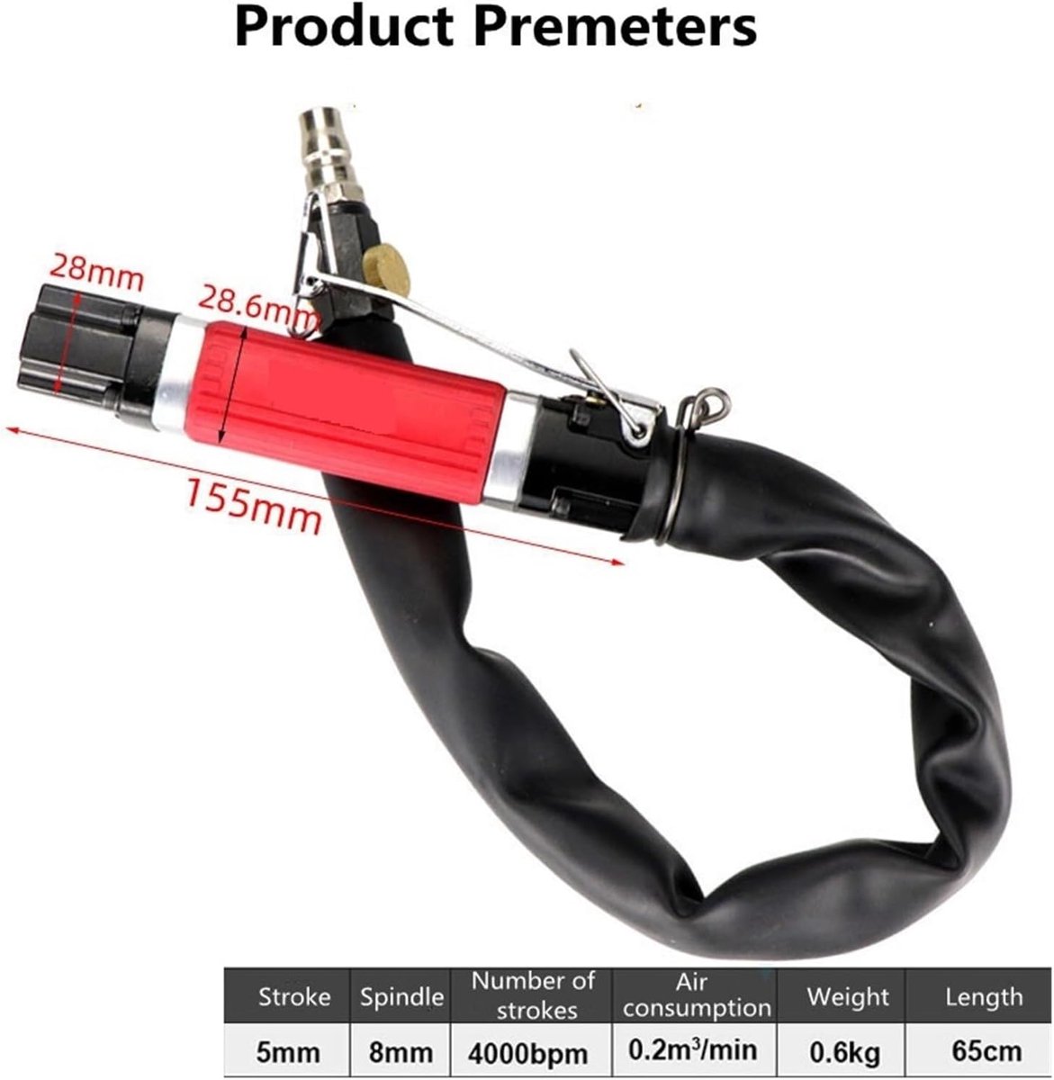 Pneumatische vijl - Luchtvijl gereedschap - Metaal polijsten - Antislip rubber grip - 20 cm lengte - Grijs