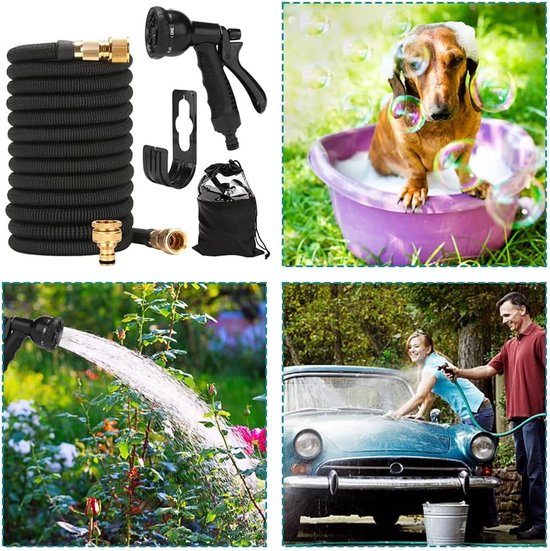 Flexibele tuinslang, 15 m, flexibele waterslang, rekbaar, uittrekbare tuinslang, flex met 8 functiesproeiers, sproeier, slang, flexibel, Geschikt voor tuin, huisdier, autowassen (zwart) van Merkloos	 — afbeelding 5