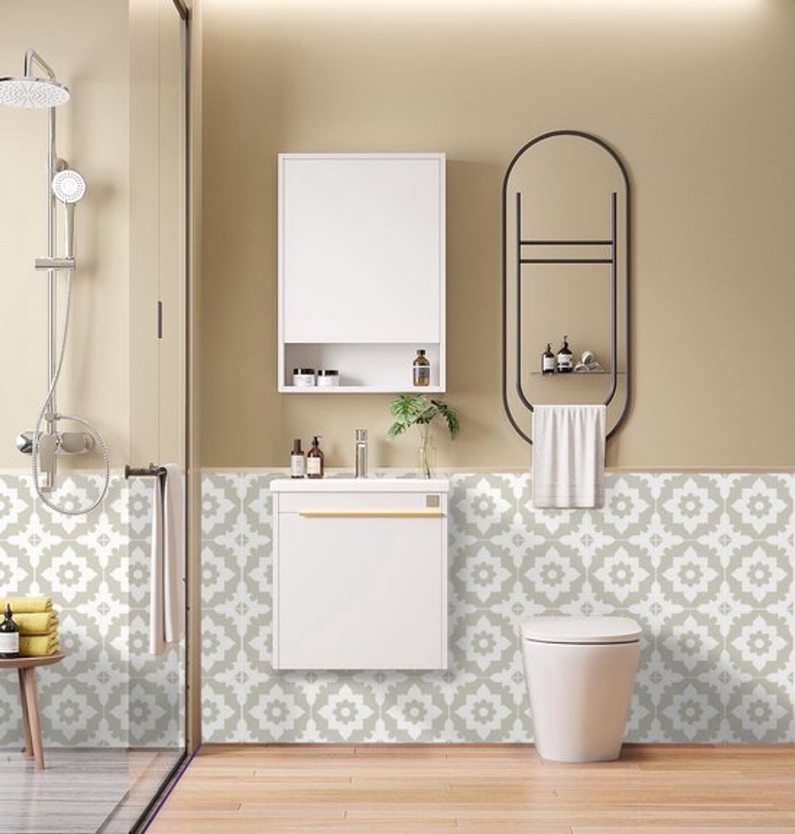 Zeynomax - Lichtbruine Bloem Tegelstickers - Zelfklevend voor Badkamer en Keuken