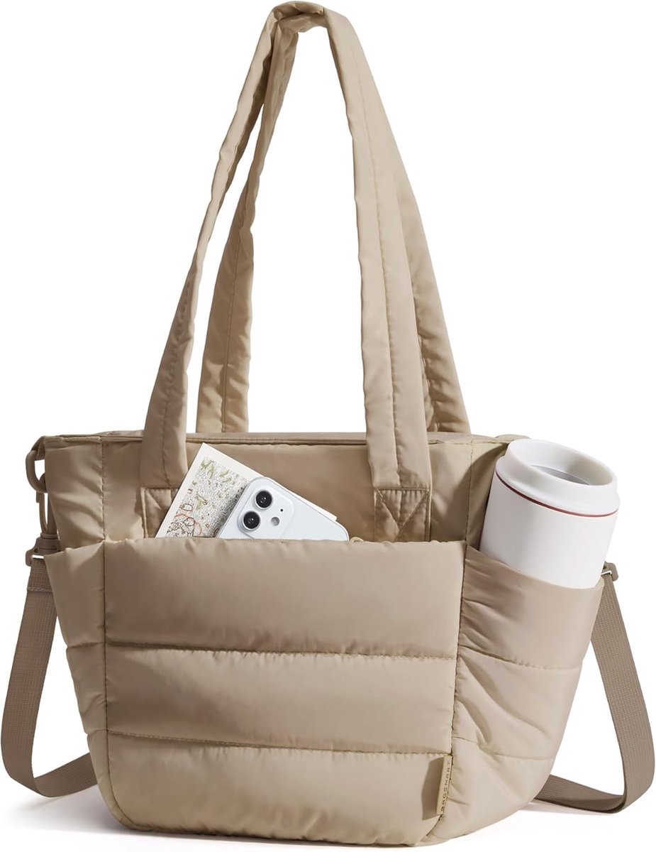 Kleine camel gekleurde isolerende lunchtas voor dames, gewatteerd gevoerd lichtgewicht handtasje met binnenvakken, geschikt voor kantoor, reis en outdoor uitjes