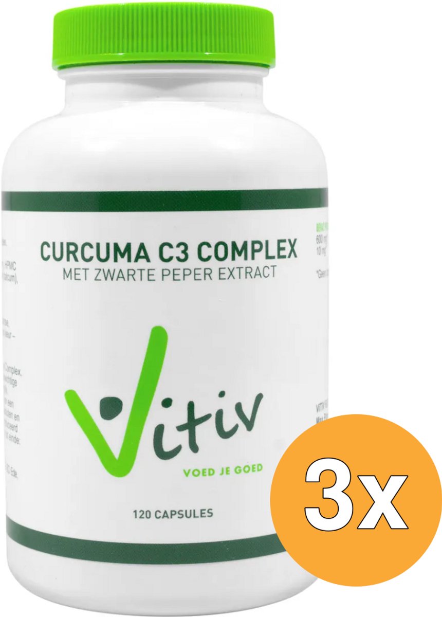 3x Vitiv Curcuma Met Zwarte Peper (120 capsules)
