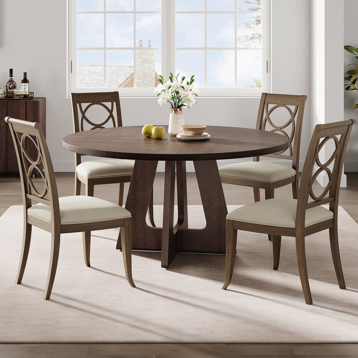 Eettafel Rond - 120x120x75cm - Landelijke Stijl - Ruimtebesparend - Stevige Basis - Keukentafel voor 4-6 Personen - Voor Eetkamer Woonkamer - Zonder Stoelen - Walnootkleur