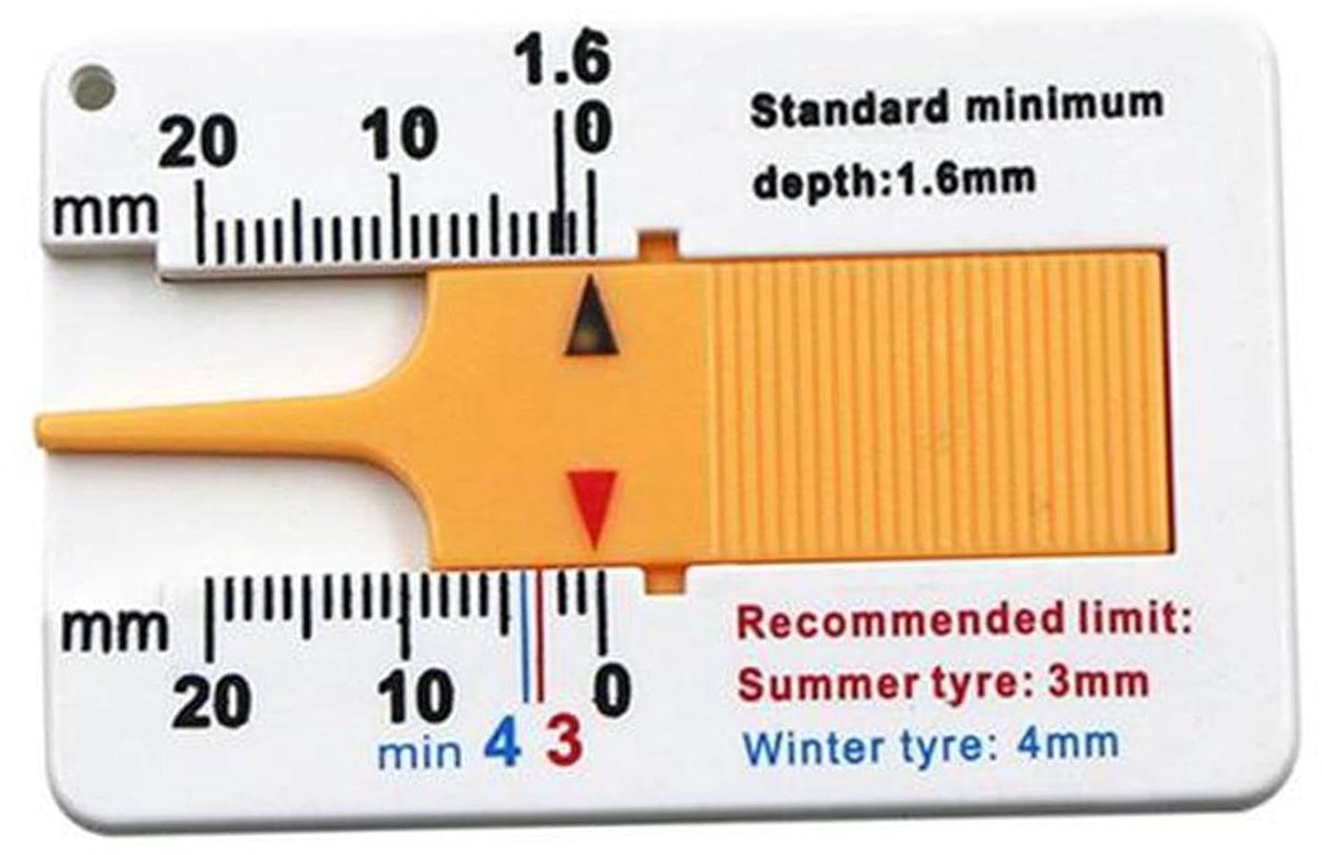 Dieptemeter Banden - Meetgereedschap Profiel - Veilig Rijden - Draagbaar Zakformaat - 0 tot 20 mm - Zwart