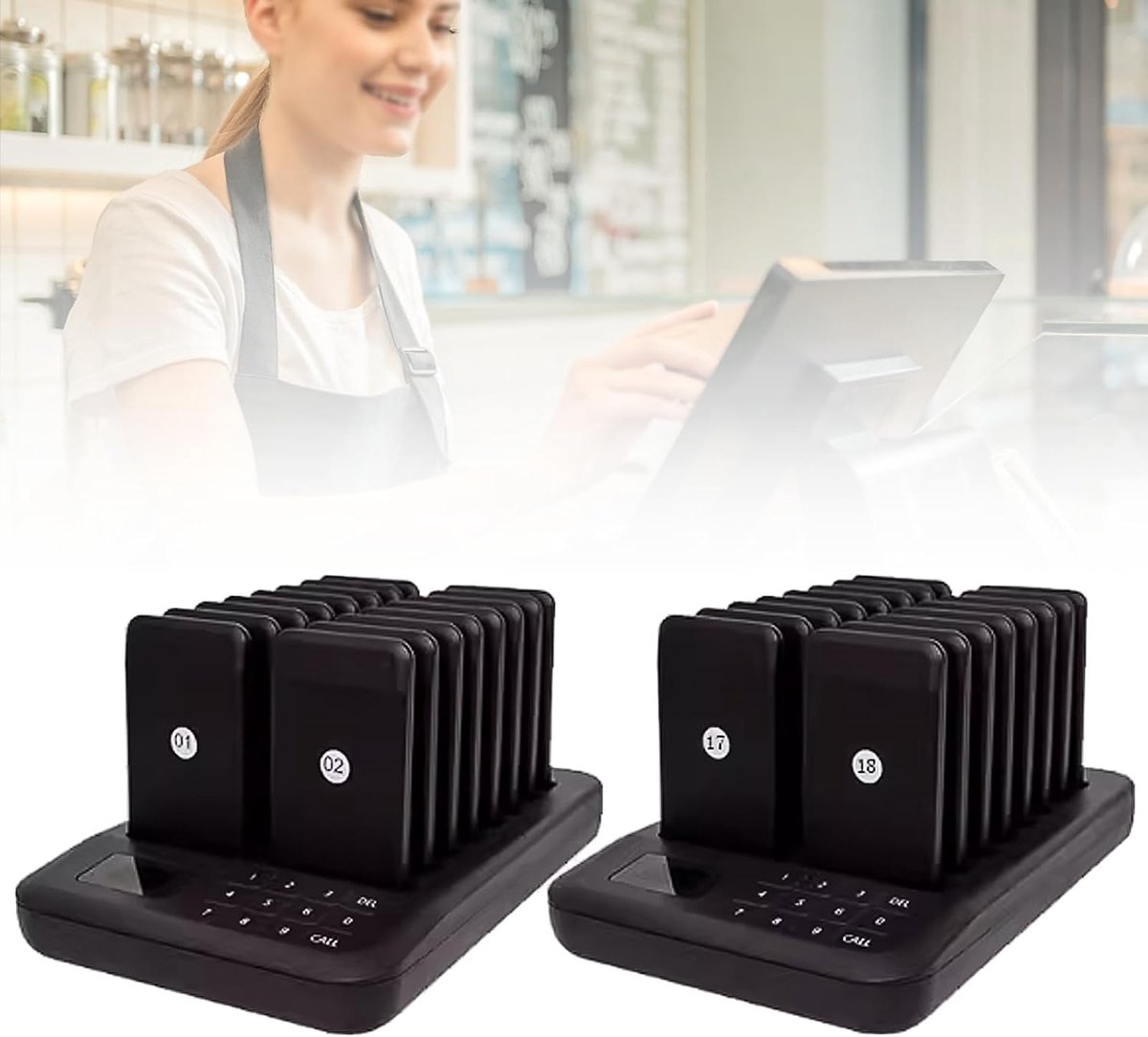 Oproepsysteem - Pager Systeem - Klanten Ronselen - Licht Trilling Geluid - 40 Zenders - Zwart