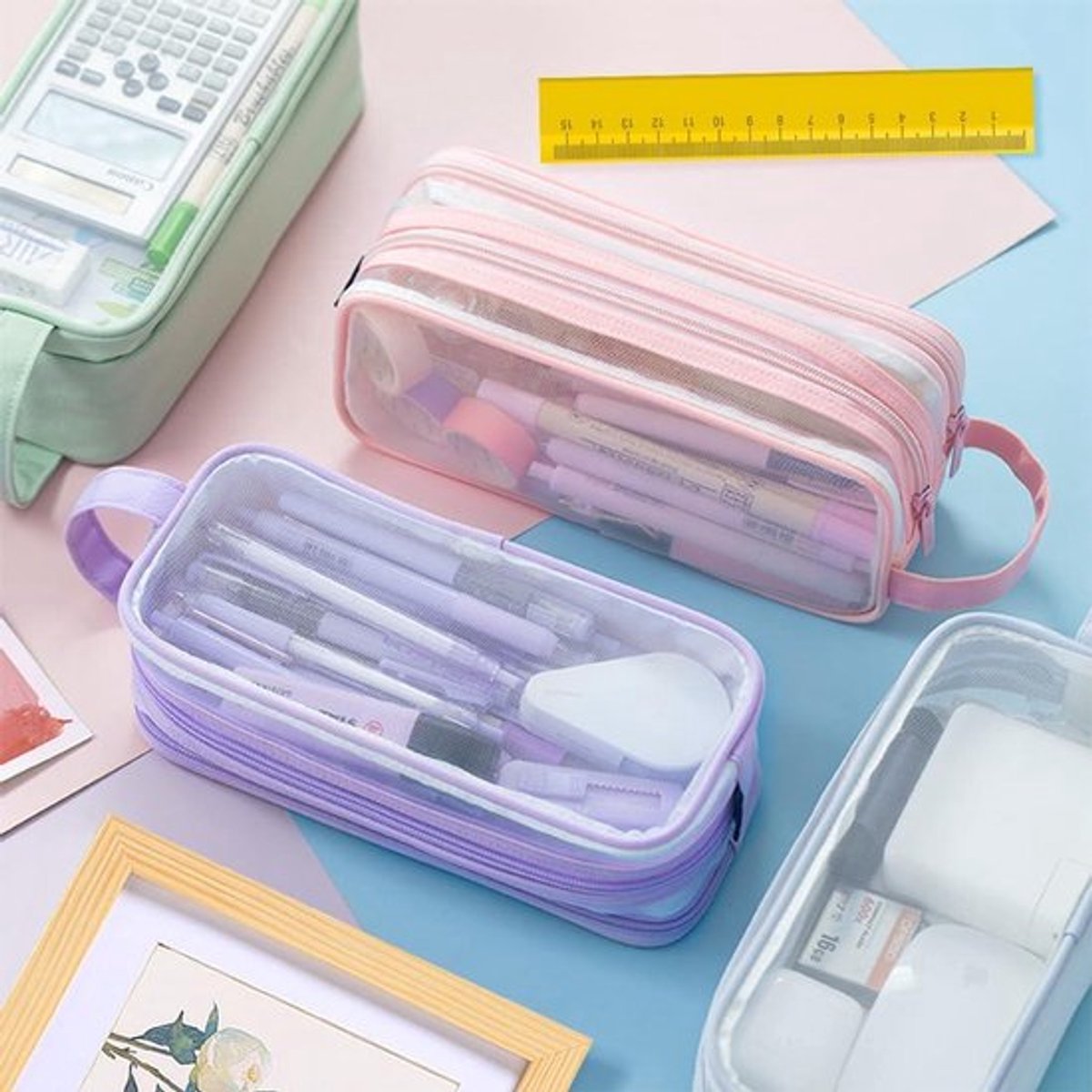 Etui Allecto Plus met 2 Compartimenten voor Make-up Clear Mesh
