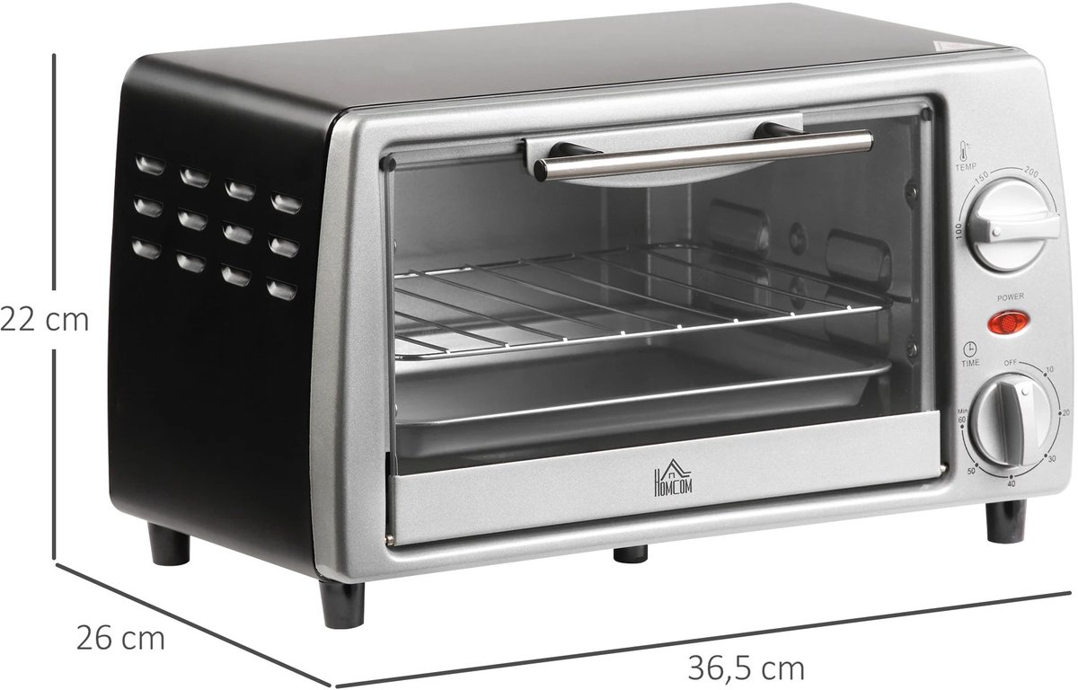Zerova Electrische oven 10L - Mini Oven 750W - Bakmachine - Combi-oven - Heteluchtoven vrijstaand - Timer 60 min - Zilver – foto 3