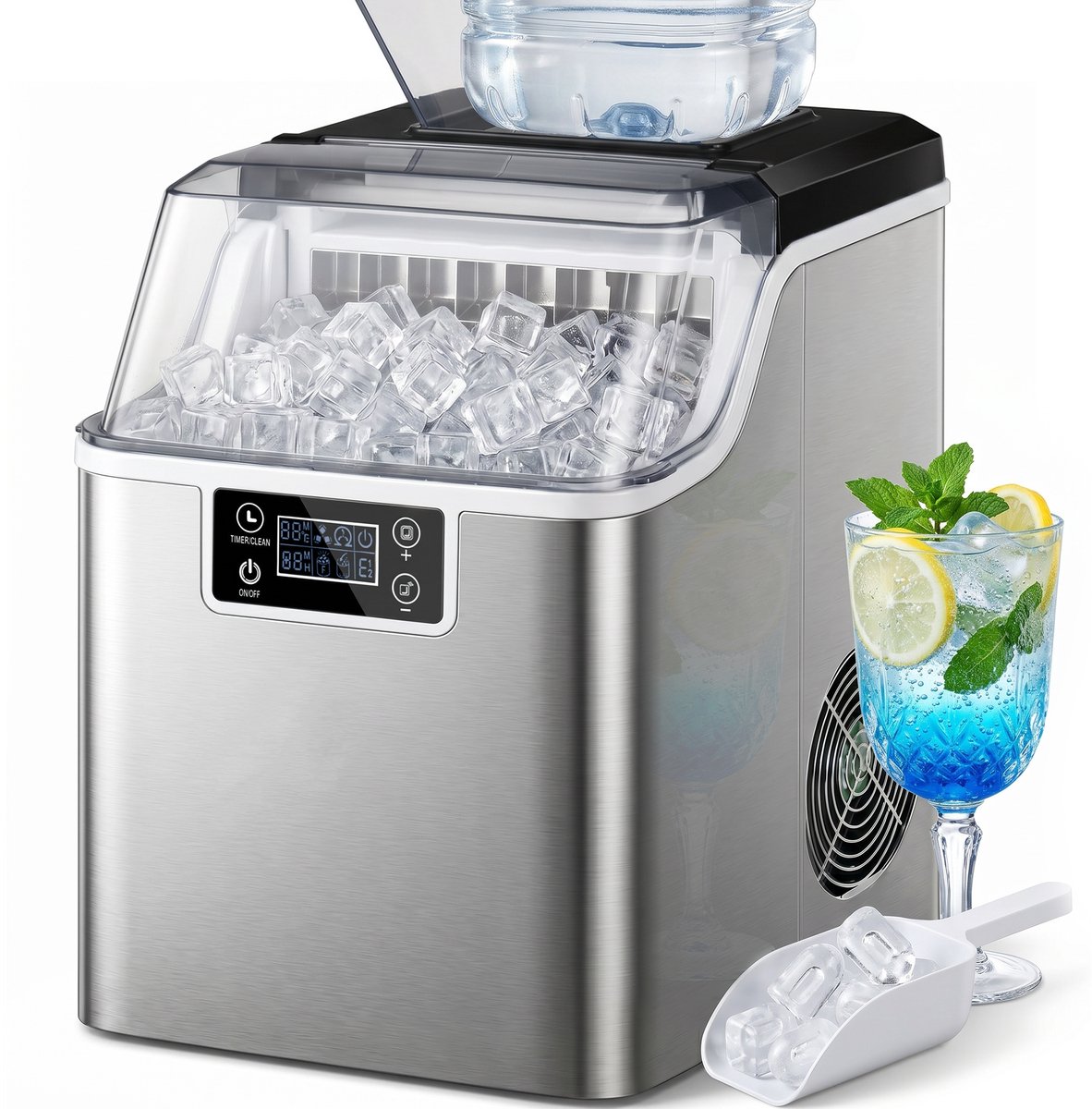 TEKROA® Professionele IJsblokjesmachine RVS - 24 IJsblokjes in 14-18 min - 20kg/24u - Zelfreinigend - LCD Scherm - 3.2L Reservoir