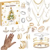 Sieraden adventskalender 2026 24-daagse gouden en zilveren sieraden adventskalender inclusief oorbellen - kettingen en meer Kerstmis aftellen voor kinderen - volwassenen