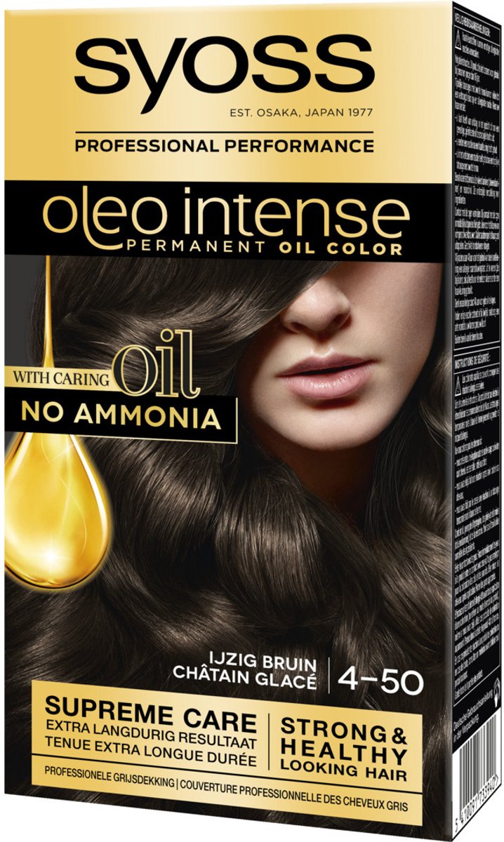 Bol.com Syoss Oleo Intense 4-50 Haarverf - IJzig Bruin - Permanente Haarkleuring - Ammoniakvrij - Met Voedende Oliën - 100% Grij... aanbieding