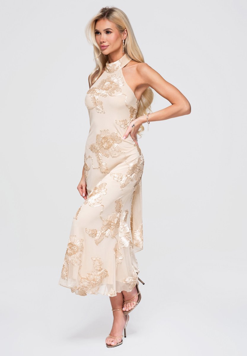 LARICA Jurk - Mouwloos - Rits - Gebloemd Beige L