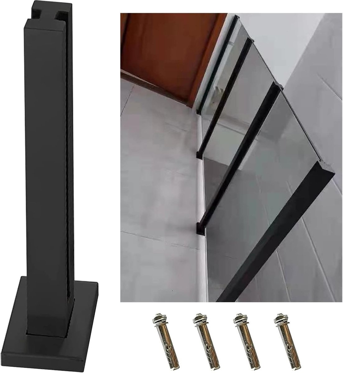 Glazen Balustrade Kit - Glazen Omheining - Terras Afschermen - Roestvrij Staal - 105 cm - Zwart