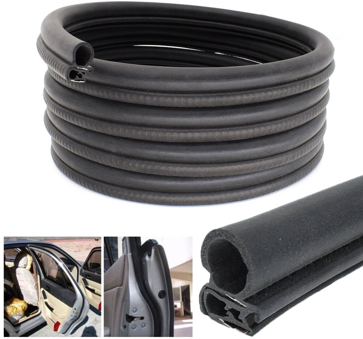 3M Autodeurafdichtingsstrips - Deur- en raamafdichtingsstrips - Linkervoorzijde - Rubberen deurmat - Universeel type - Waterdichte sierstrip - Zelfklevend - Voorruitstrip - Zwart
