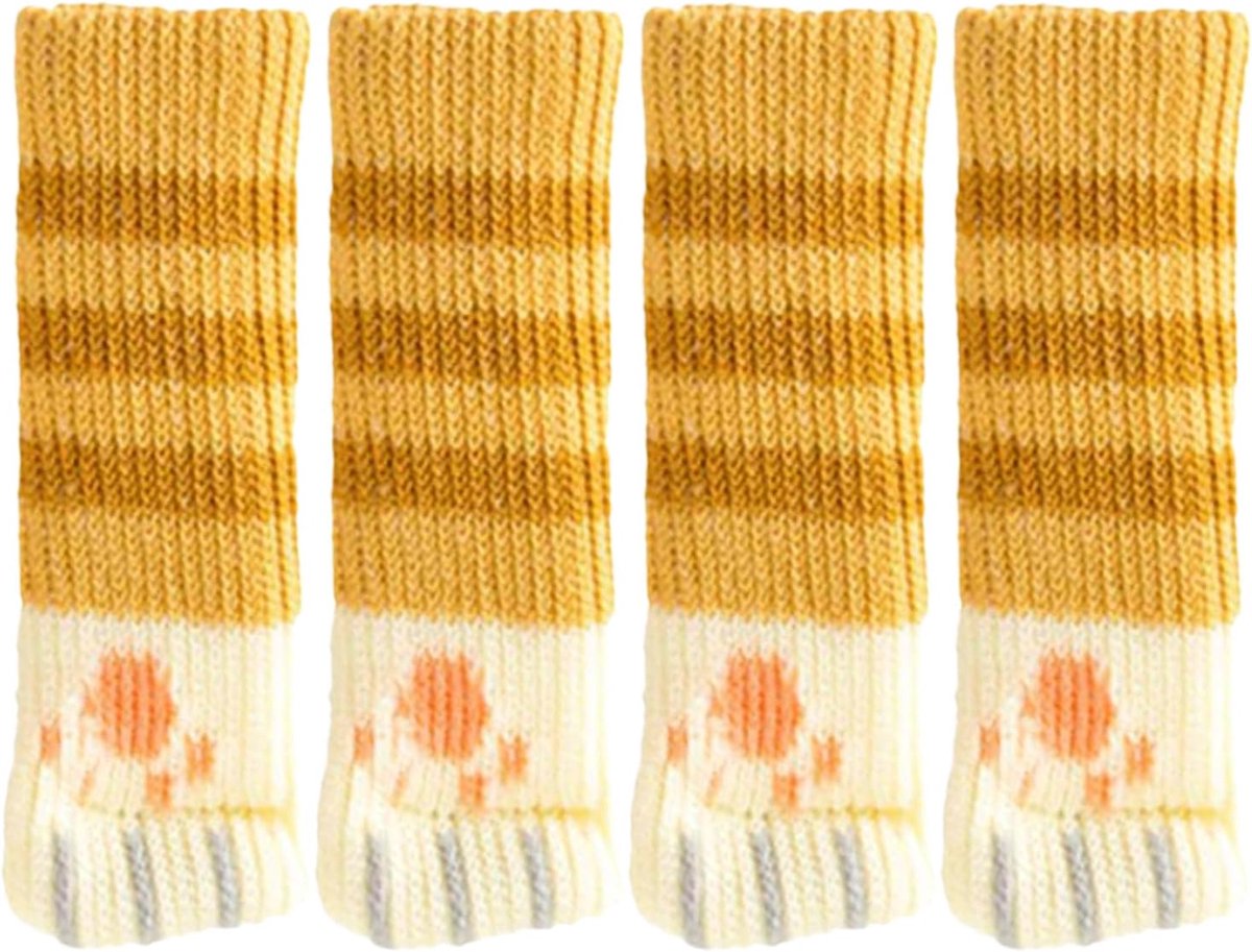 Stoelpoot Sokken - Meubelbeschermers - Vloeren Beschermen - Schattig Kattenpoot Design - 4 Stuks - Geelgestreept