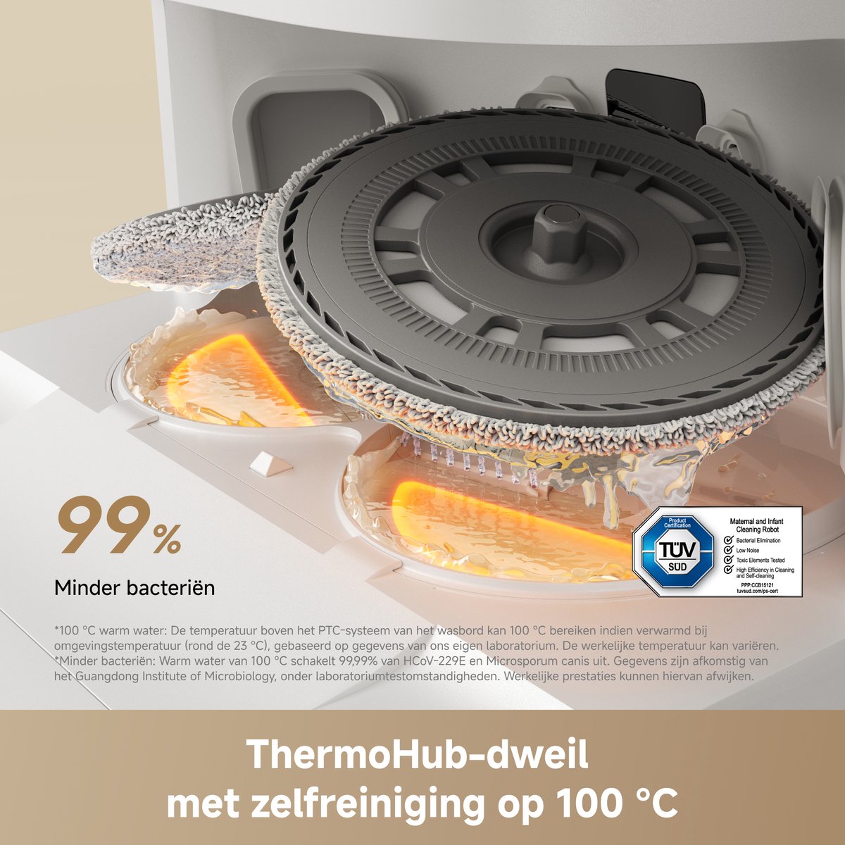 Dreame L50 Ultra AE Robotstofzuiger Parelwit - Dweilfunctie - Automatisch legen en bijvullen - Zelfreiniging op 100 °C - Huisdierenhaar - Matter Protocol - Spraak- en appbesturing - 28.000 Pa zuigkracht - Randen, hoeken, lage ruimtes, plinten thumbnail 6