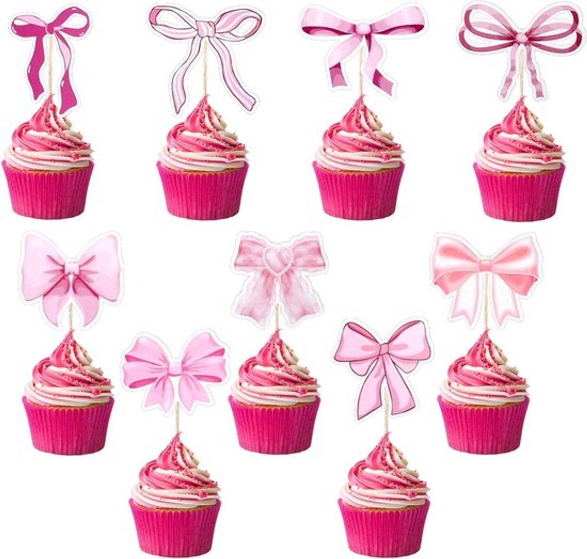 Cupcake toppers met 36 stuks roze strikken voor - Allecto Plus