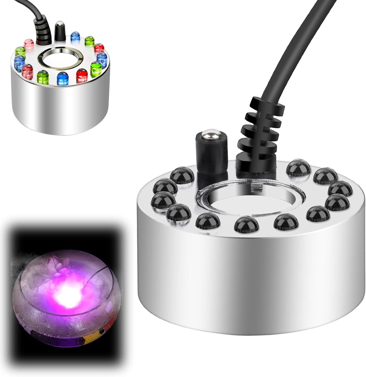 Ultrasone Vernevelaar - Zilver - 12 Kleurrijke LED-lampen - Automatische Uitschakeling - Voor Tuin en Decoratie