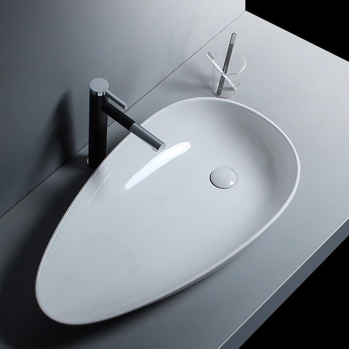 Ovale Wastafel - Keramische Kom - Badkamer Decoratie - Glanzende Witte Afwerking - L30"*H5"*W17" - Wit