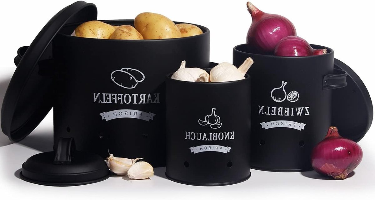 Retro Aardappelopslagblikken Set, Grote Metalen Opslagdozen voor Uien en Aardappelen, Duurzaam Keukenaccessoire voor Langdurige Bewaring