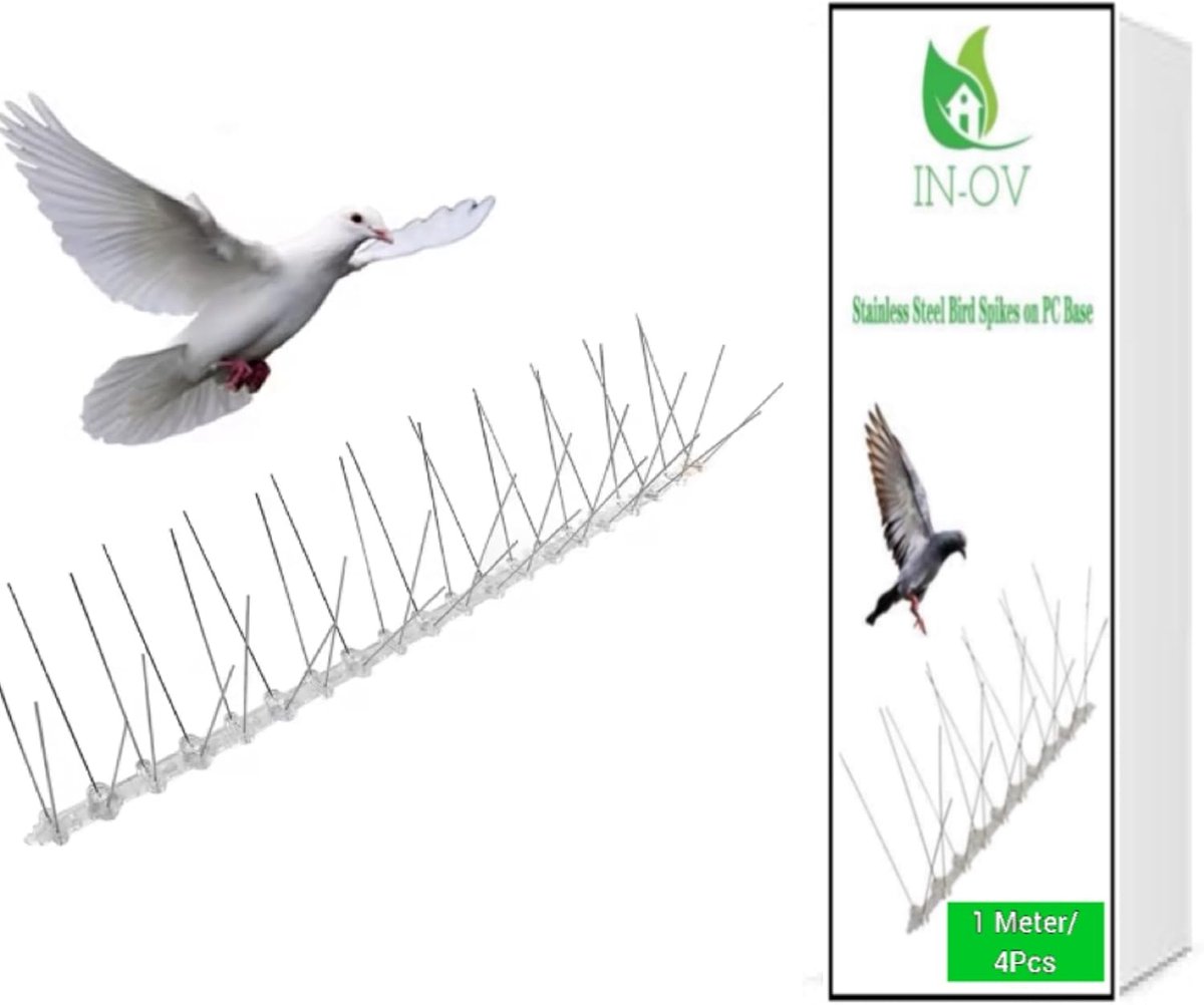 SnelShoppen - Vogelwering Set - RVS Anti-Spikes voor Balkon, Dierenafschrikkend, Kattenvriendelijk, 1 m (4 x 25 cm)