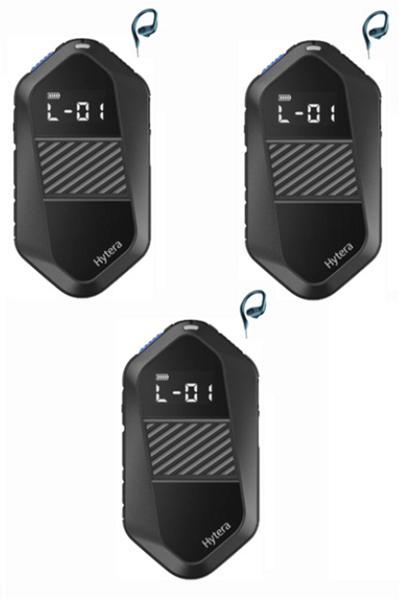 Set van 3 Hytera S1E LF Mini Portofoon vergunning vrij IP67 waterdicht met C-ring oortje