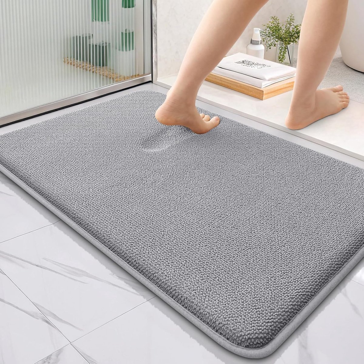 SnelShoppen - Memory Foam Badmat - Zachte Antislip Badkamer Mat - Wasbare Dikke Badmat - Absorberende Douchematt - 60x90cm, Grijs, Perfect voor Badkam