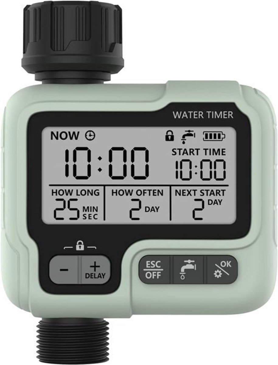 Balkonirrigatietimer/waterregelaar, IPX5 waterdicht, handmatig/automatisch sproeisysteem, groot lcd-scherm, eenvoudige installatie.