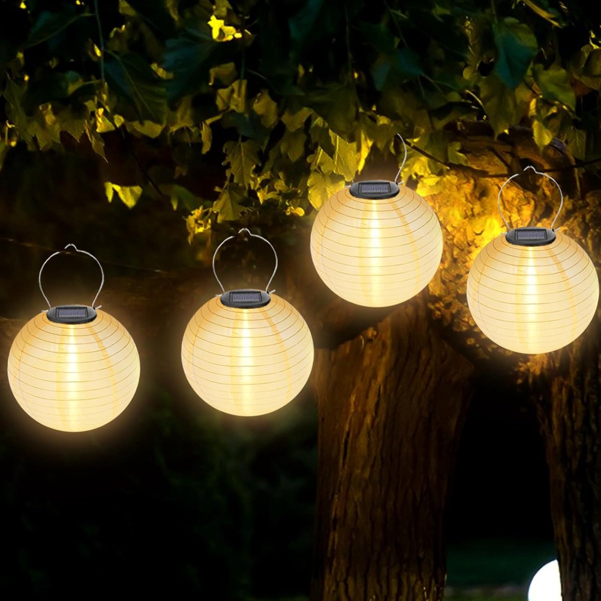 SnelShoppen - Set van 4 Solar Tuinlantaarns Buiten Waterproof 20cm LED Lantaarn, Warm Wit, Hangende Solar Tuinlampen, Sfeerverlichting voor Tuin en Pa
